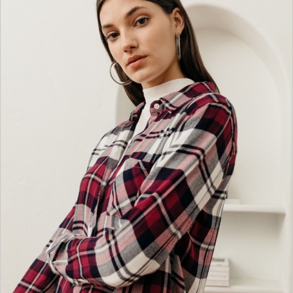 Rails-Hunter-Lychee Navy White Plaid ButtonDown